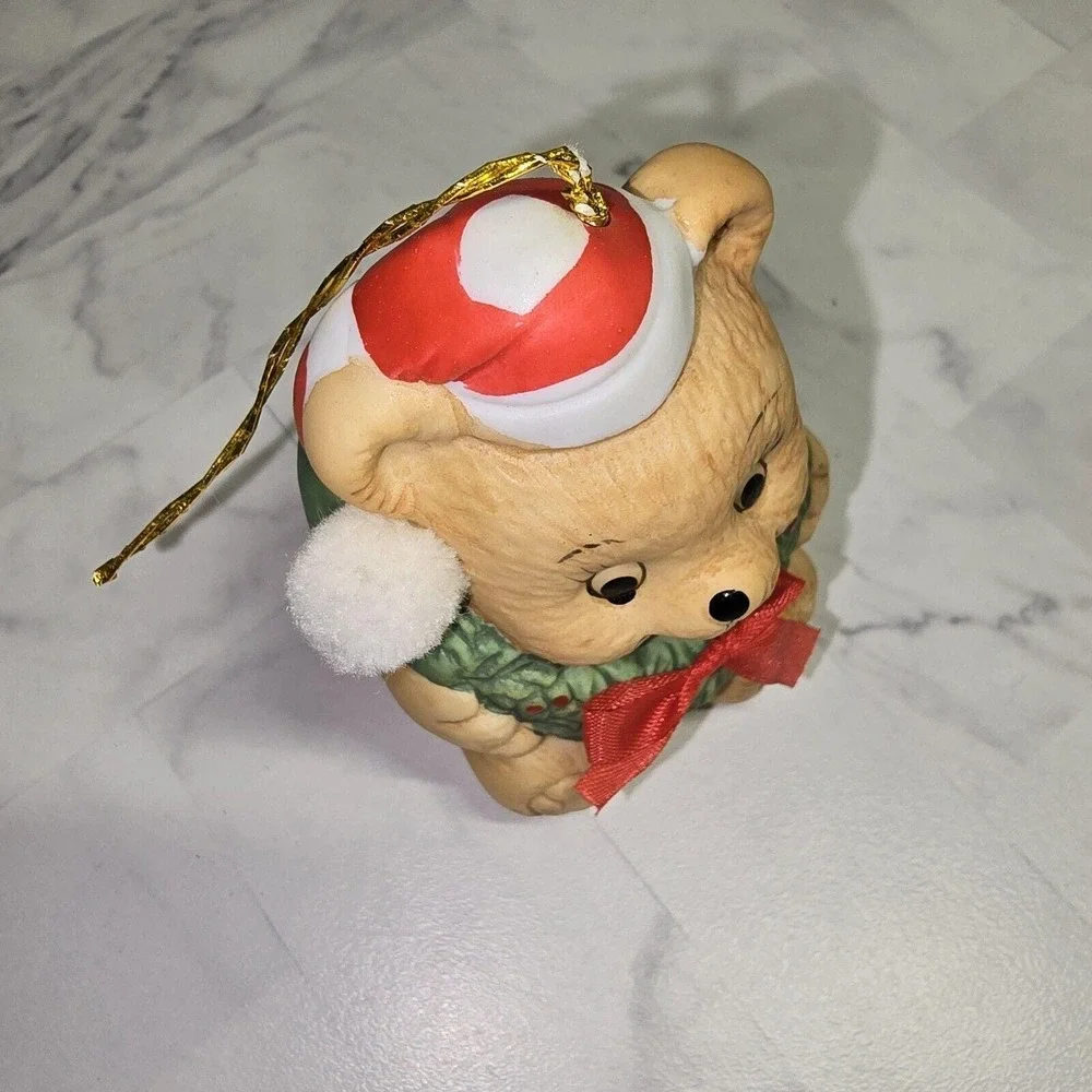 Vintage Jolly Jingles‎ Bear Bell Christmas Ornament Hand Painted Porcelain w Box